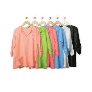 Amelline Rollover Sleeve Linen Tunic- Pleat Detail